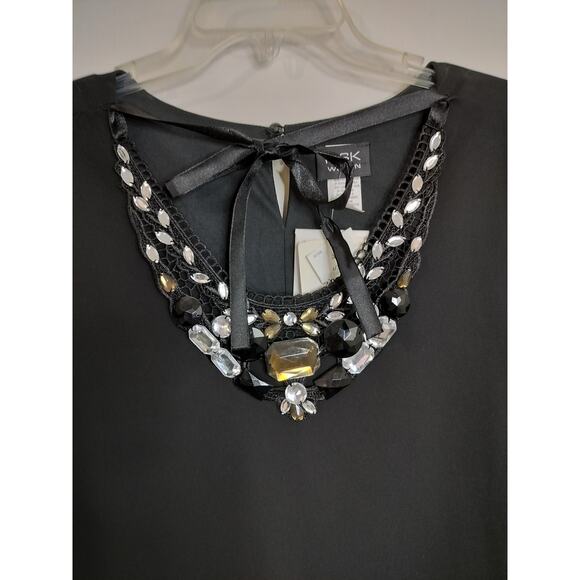 4327) MSK Woman Plus Black Sleeveless Jewelled Neckline Bow Round Top 4X - Picture 4 of 7